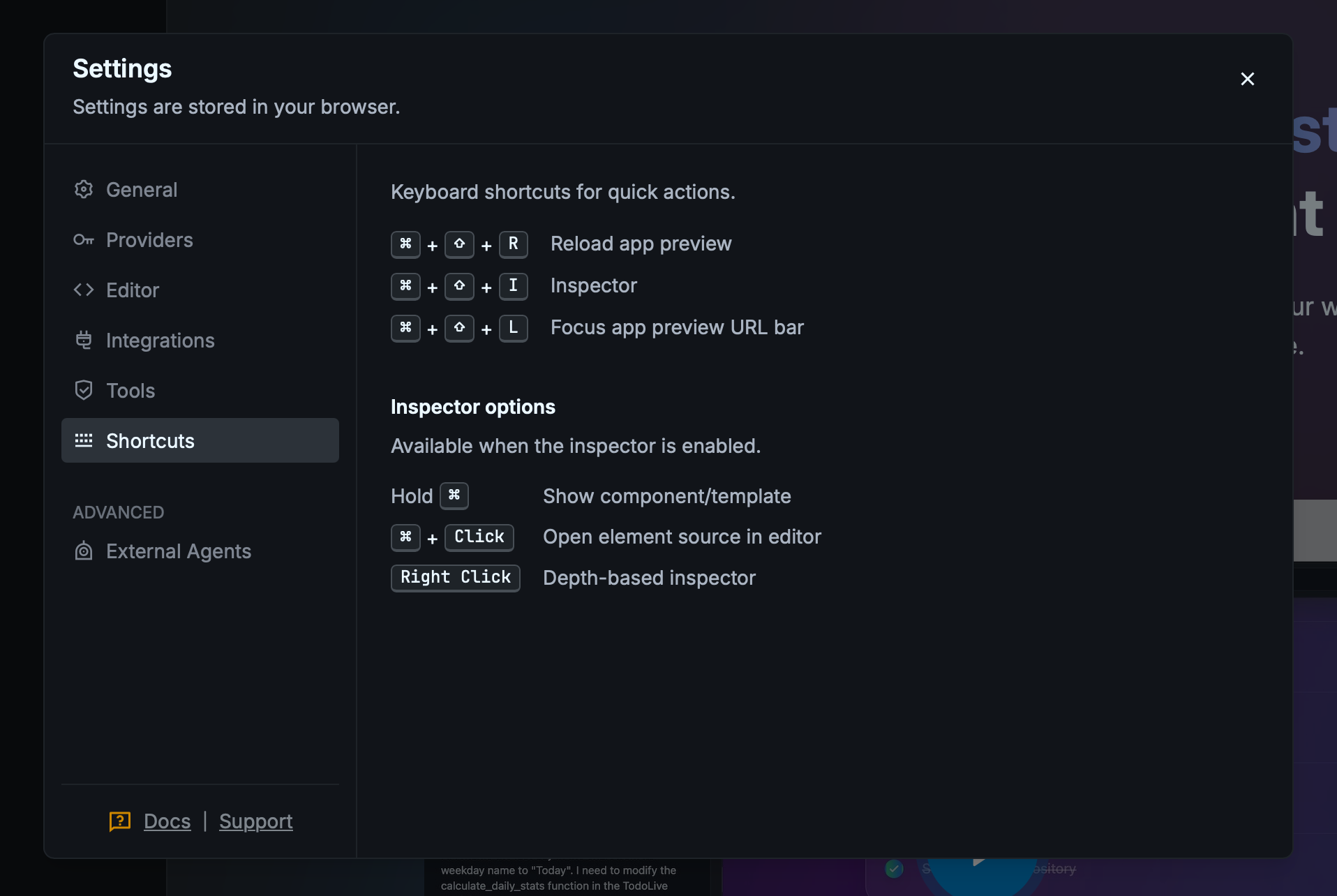 Shortcuts diagnostics