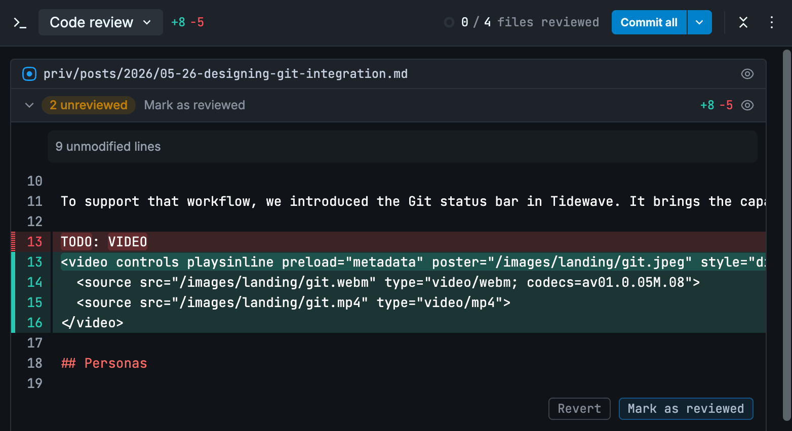 Code review screen